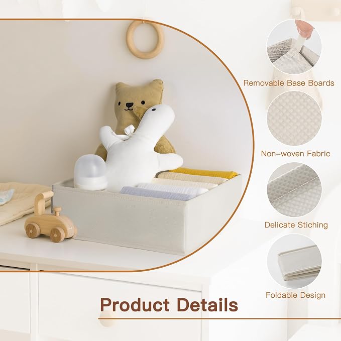Criusia Drawer Organizer Clothes, 10 Pack Dresser Organizer for Baby Clothes, Underwear, Sock- Foldable Closet Organization and Storage Dividers Bins for Nursery, Bedroom (Oatmeal) - Image 3