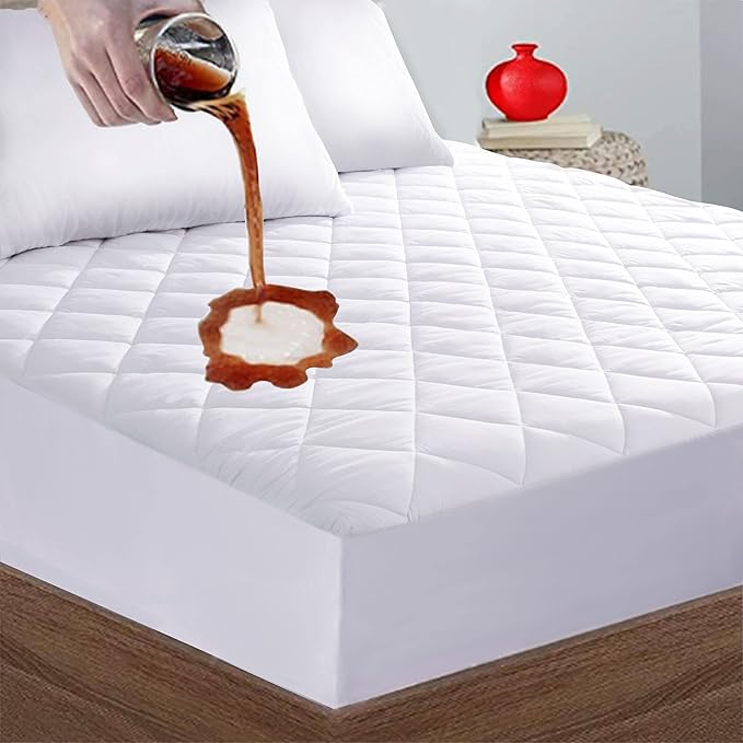Quilted Fitted Twin XL Mattress Pad Cover, Waterproof Mattress Protector, Deep Pocket Elastic Fits Up to 18'', Breathable Soft Alternative Filling Mattress Pad