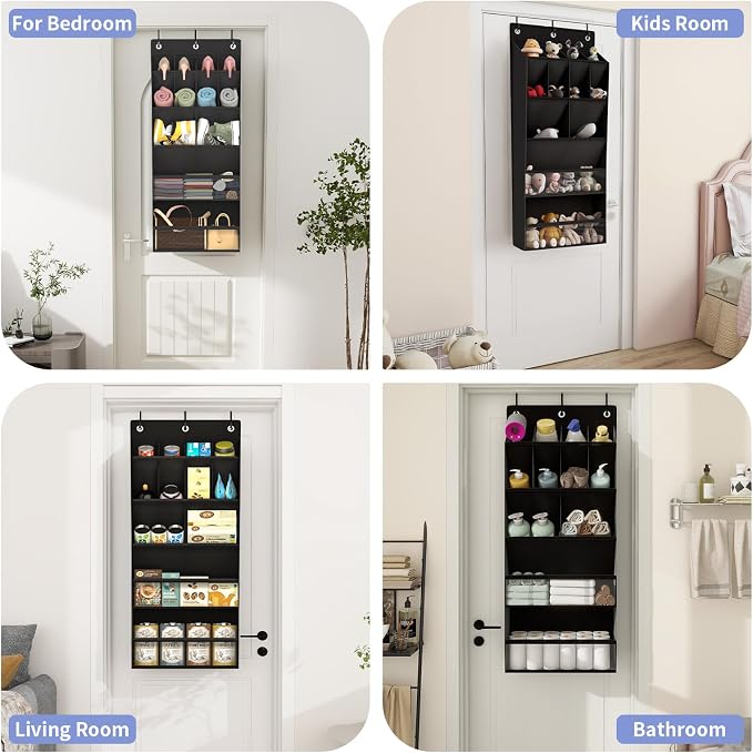 FENTEC 2 Pack Over the Door Shoe Organizer, Hanging Shoe Organizers with Large Pockets Shoe Holder Hanging Shoe Rack for Closet Shoe Organizer for Wall, Over Door Organizer with 30 Pockets, Black - Image 7