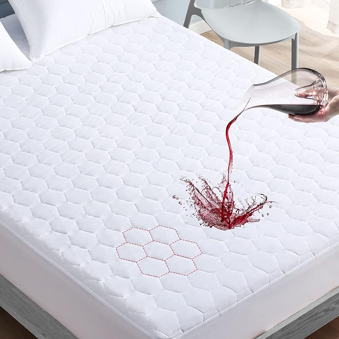 Mooreeke Waterproof Mattress Protector King Size, Soft & Breathable Quilted Mattress Pad Mattress Cover, 21” Deep Pocket Fitted Mattress Topper Noiseless
