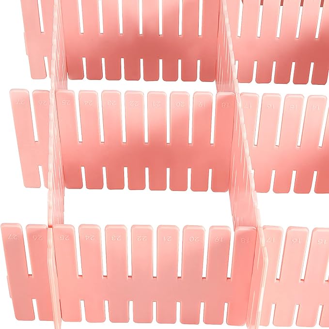 MUKCHAP 72-Piece DIY Grid Drawer Organizer - 12.6 Inch Adjustable Drawer Dividers for Sock, Underwear, Scarf - 36 White, 36 Pink - Image 3