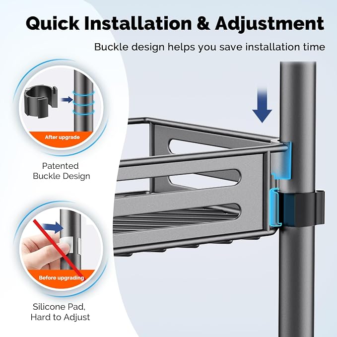 HAMITOR Corner Shower Caddy Tension Pole: Quick Installation 4-Tier Rustproof Bathroom Organizer Shelves for Bathtub Shampoo Storage - 47-121 inch Adjustable Floor Standing Bath Rack Holder Gray - Image 2