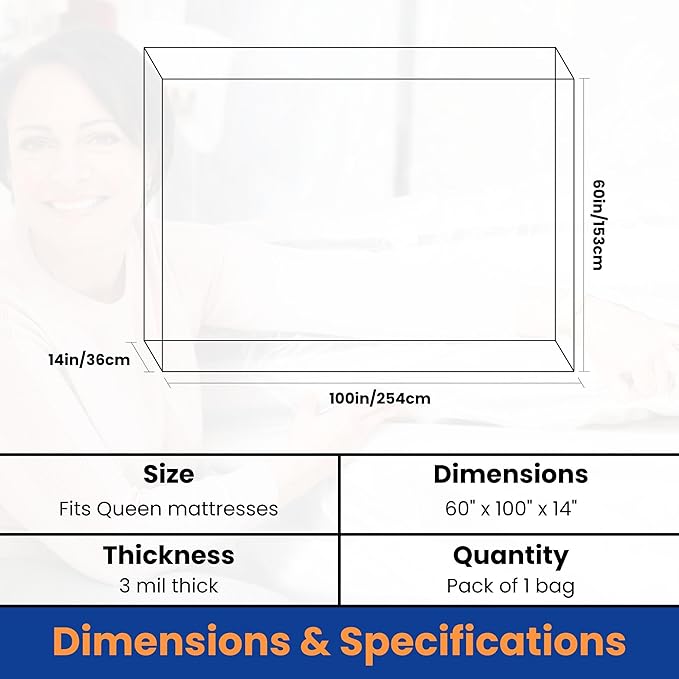 VICMORE Queen Size Heavy-Duty Mattress Bag for Moving & Storage – 3mil Thick, Tear-Resistant Plastic Mattress Protector Cover, Waterproof & Transparent, Easy Fit
