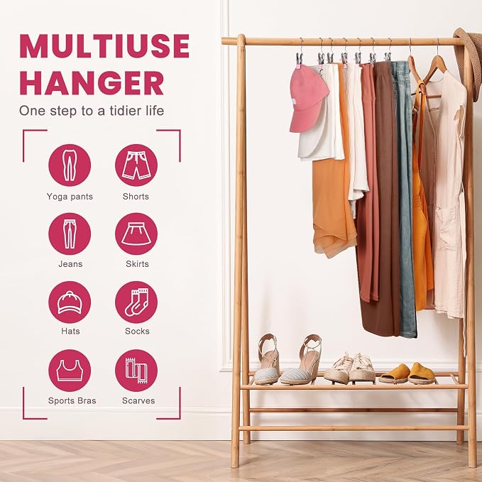 30 Pack Pants Hangers with Clip,Legging Organizer for Closet Hanging, Space Saving Yoga Pants Hangers Clip Hanger Wardrobe Organization,Closet Organizers and Storage for Jeans,Shorts,Skirts,Hats-Pink - Image 5