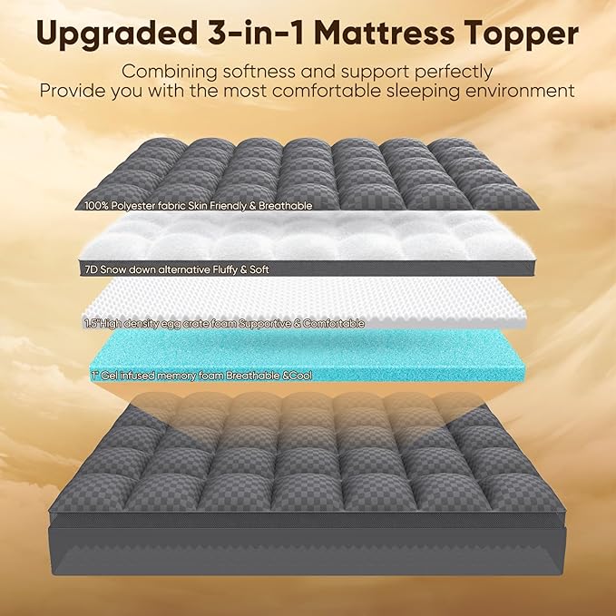 King Mattress Topper, 4.5 Inch Memory Foam Mattress Topper for Back Pain - 2.5" Cooling Memory Foam Soft and Supportive + 2" Pillow Top Mattress Pad Cover, with 8-21" Deep Pocket, Dark Gray