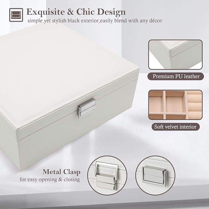 ProCase Jewelry Box for Women, 2 Layers Large Leather Jewelry Organizer Storage Case with Removable Pad for Earrings -White - Image 4