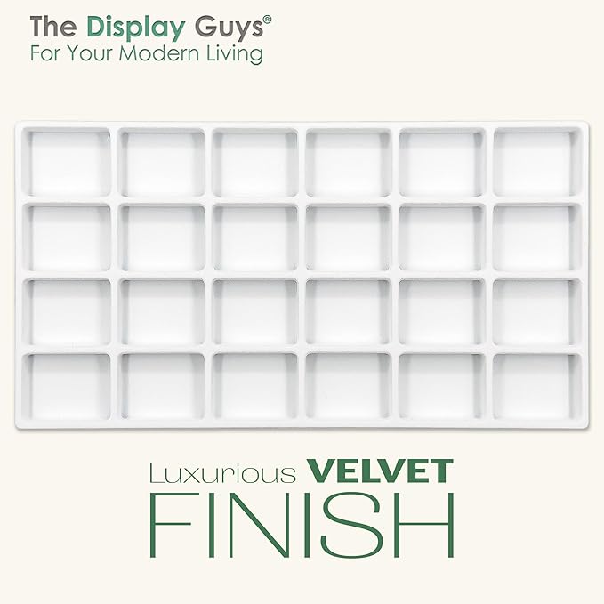 TheDisplayGuys For Your Modern Living 2-Pack 24-Compartments Flocked Velvet Jewelry Display Inserts - Tray/Case Liners - Ring Earrings Storage, (White) by The Display Guys - Image 3