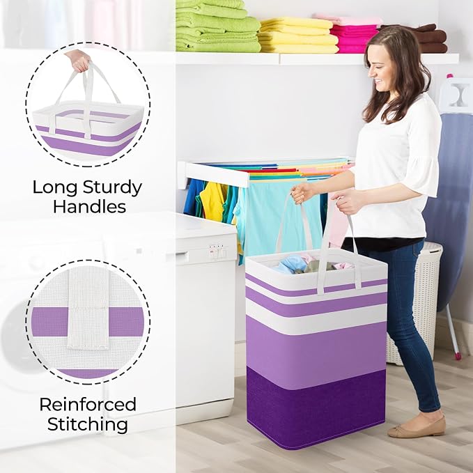 StorageRight Large Collapsible Laundry Basket Hamper with Easy Carry Handles，Freestanding Clothes Hampers for Laundry, Bedroom, Dorm, Towels, Toys, 75L, Purple - Image 4