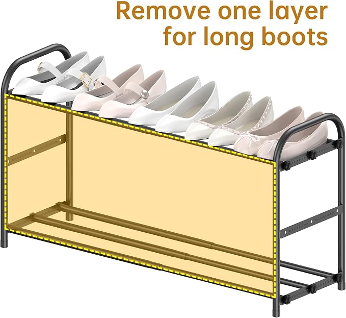 Hleelomi 3-Tier Expandable Shoe Rack,Adjustable Shoe Shelf Storage Organizer Heavy Duty Metal Free Standing Shoe Rack for Entryway, Closet,Living Room,Dorm,Black - Image 6