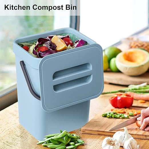 LALASTAR Compost Bin Kitchen, Small Compost Bin for Kitchen, Countertop Compost Bucket with Lid, Odorless Hanging Trash Can for RV/Office/Dog, Mini Food Waste Bin for Countertop, 3L/0.8 Gal, Blue - Image 2