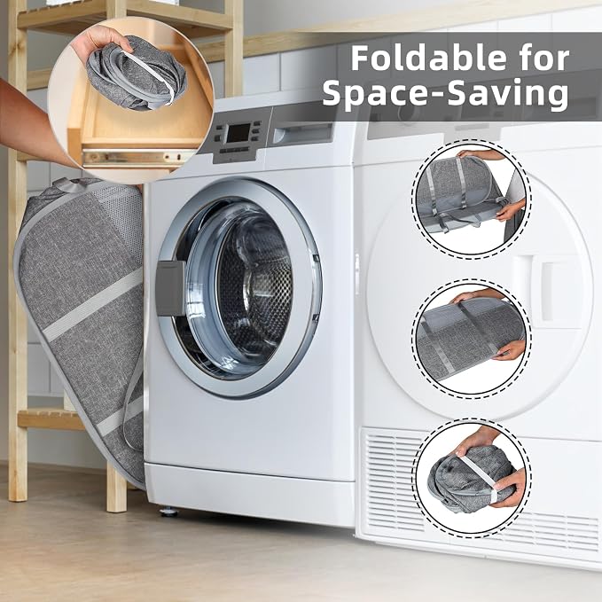 100L Collapsible Laundry Baskets, Tear Proof Pop Up Laundry Hamper with Dual Handles, Large Foldable Laundry Basket, Easy to Carry Laundry Hamper for Home, Laundry Room, Bedroom, Dorm, Travel Grey - Image 3