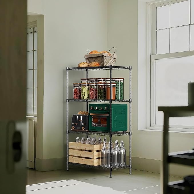 M MZG 1000 lbs 4Tier Shelf Metal Storage Shelves Wire Rack Closet Organizers with Wheel for Garage Kitchen Bathroom Laundry Black 13.7" D x 29.5" W x 47.2" H - Image 6