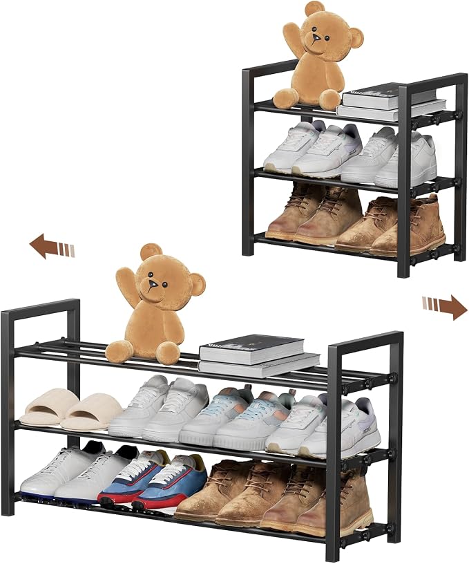 3-Tier Expandable Shoe Rack, Adjustable Shoe Shelf Storage Organizer Heavy Duty Metal Free Standing Shoe Rack for Entryway Closet Doorway (Black) by HDDTTZFURNITUREMAKEYOURDALIYLIVEBETTERANDBETTER
