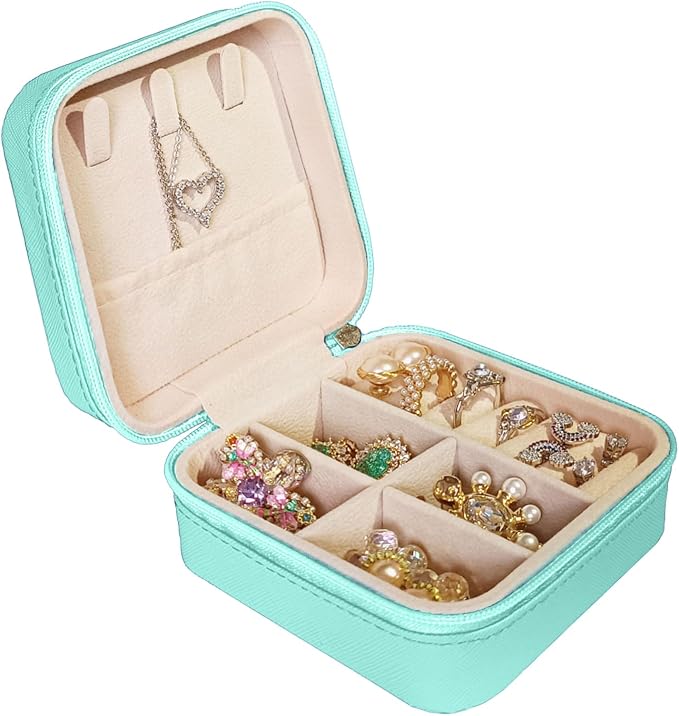 Small Travel Jewelry Box, Portable Mini Jewelry Leather Box Jewelry Ring Organizer Case Storage Holder Gift Boxes for Girls Women, Blue by Jemjosh