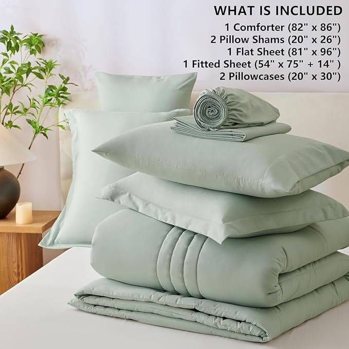 CozyLux Full Size Comforter Sets - 7 Piece Bed in a Bag Sage Green Comforter Set with Sheets Bed Set All Seasons, Soft Bedding Set with Down Alternative Comforter, Sheets, Pillowcases & Shams