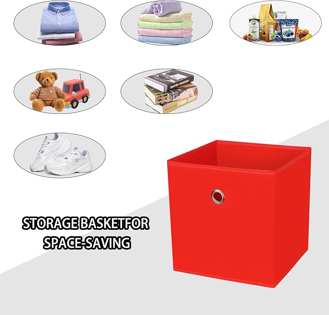 Foldable Storage Cubes Bins ,11 Inch Cloth Storage Cube Fabric Storage Box Cubes Organizer Baskets with Handles for Home Organizer Set of 6 (Red) - Image 3