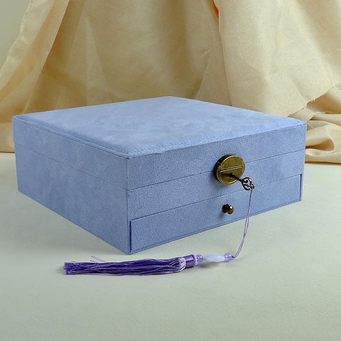 Women Jewelry Box Lockable 3 Layers Large Jewelry Organizer Storage Case for Earrings Necklaces Rings Bracelets,Green Display Jewel Holder (Lavender) - Image 4