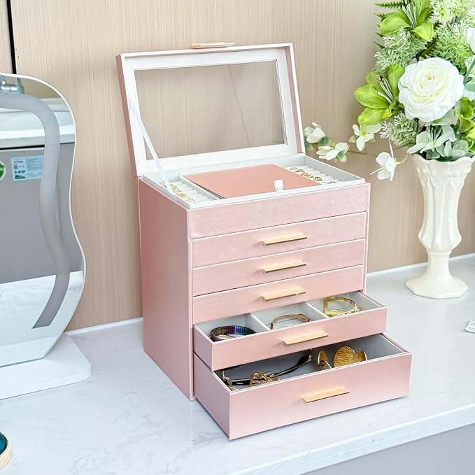 BOOVO Jewelry Boxes for Women, White and Black 6 Layer Large Jewelry Box for Necklace, Bracelet, Earrings, Rings Storage, Jewelry holder Organizer for Girls Gift (Rose gold, 6 layer) - Image 6