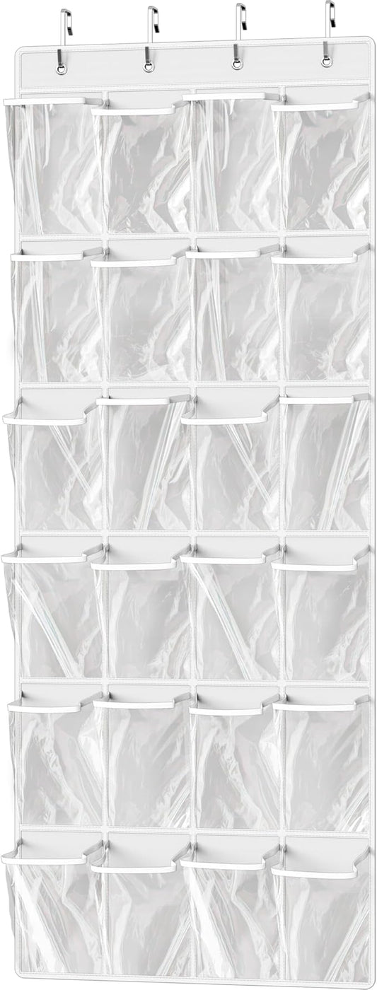 Simple Houseware 24 Pockets Large Clear Pockets Over The Door Hanging Shoe Organizer, White (56" x 22.5") by SimpleHouseware