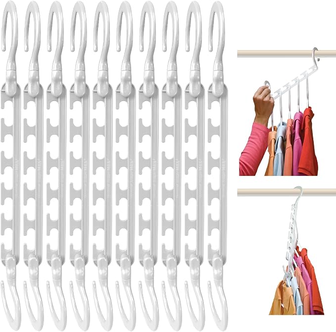 Wonder Hanger Max 10-Pack Space Saving Hangers, Reinforced Hooks Swivels 360°, Cascading Hanger, College Dorms & Storage Closet Organizer, Fully Assembled – White by WONDERHANGER