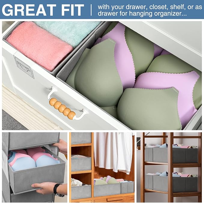 Criusia Drawer Organizer Clothes 12 Pack, Dresser Organizer for Nursery Bedroom Closet Organization and Storage - Baby Clothes Organizer Bins - Drawer Divider for Sock Underwear Bra Ties (Grey) - Image 4