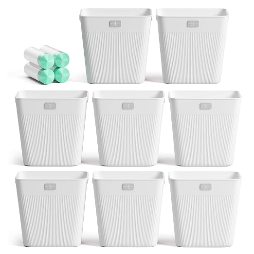 JOYMOOP Slim Trash Can 8-Pack, 2.9 Gallon Plastic Wastebasket for Bathroom, Bedroom, Office, Kitchen with 4 Rolls Bags, White by JOYMOOP