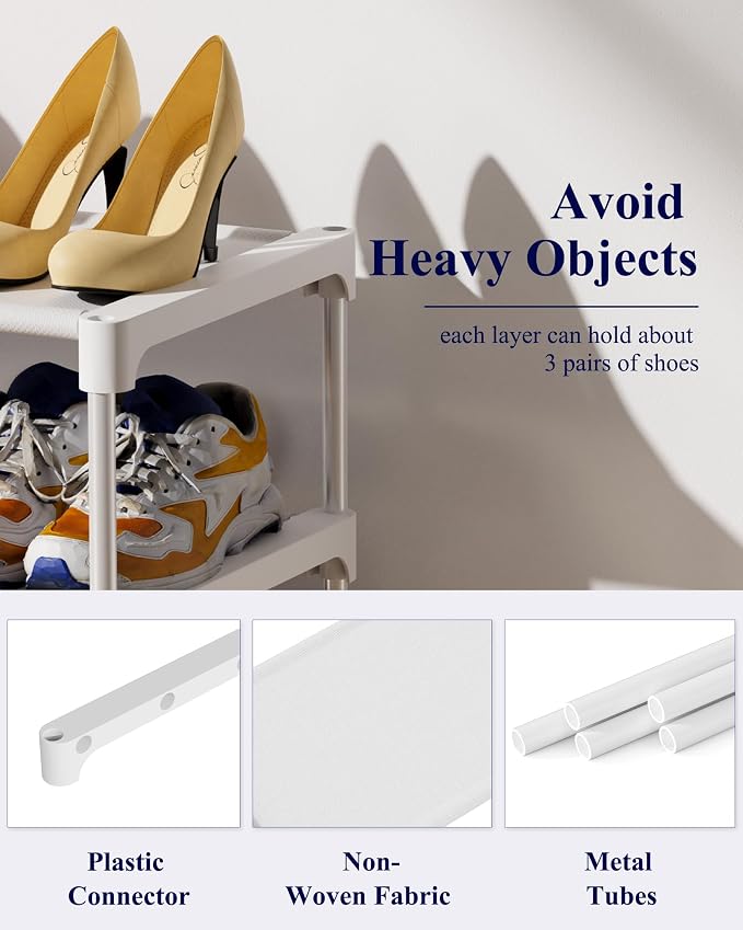 Kitsure Shoe Rack - Non-Woven Shoe Rack Shelf, Shoe Organizer for Closet, Entryway, Garage & Corridor, Stackable Shoe Shelves, 27.5" Wide - 3 Tier, White - Image 3