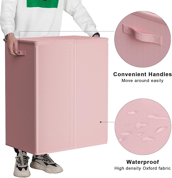 WOWLIVE 154L Double Laundry Hamper with Lid and Removable Laundry Bags, Large Dirty Clothes Hamper 2 section Collapsible Laundry Basket Dorm Room Storage for Bedroom, Bathroom, College,Pink - Image 6