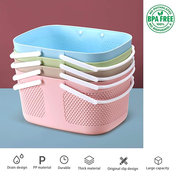 Shower Caddy Basket, Portable Large Capacity Thickened Plastic Organizer Storage Tote with Handles Drainage Toiletry Bag Bin for Bathroom, College Dorm Room Essentials, Kitchen, Camp, Gym, Pink - Image 8