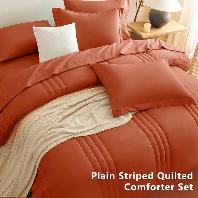 CozyLux King Size Comforter Sets - 7 Piece Bed in a Bag Terracotta Comforter Set with Sheets Bed Set All Seasons, Soft Bedding Set with Down Alternative Comforter, Sheets, Pillowcases & Shams