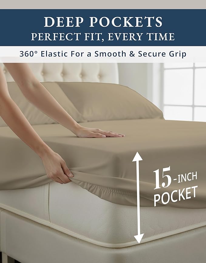 LANE LINEN 100% Egyptian Cotton Bed Sheets Full Size, 15 inch Deep Pocket Full Bedding Set, Naturally Temperature Regulating Cooling NO Pill Fade Resistant Cotton Sheets Full - Linen