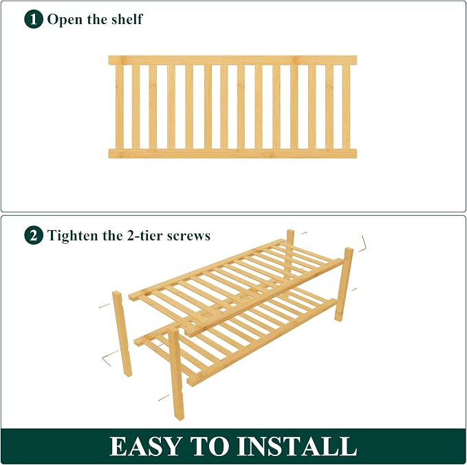 Smiry Shoe Rack, 2 Tier Thick Bamboo Shoe Organizer, Stackable Free Standing Wooden Shoe Storage Shelf for Closet, Entryway, Front Door Entrance, Natural - Image 5