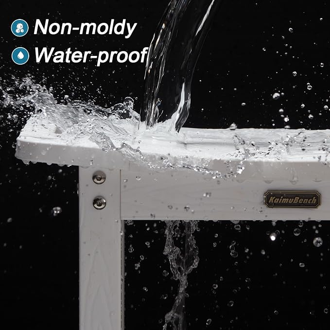 Waterproof Shower Bench, White Poly Shower Stool for Shaving Legs, Shower Chair Seat with Handles & Shower Head Holder, Plastic Bathroom Bench with Adjustable Feet for Inside Shower, Non-Slip - Image 7