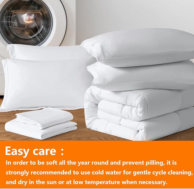 TAIMIT White Full Size Comforter Set - 7 Pieces, Bed in a Bag Bedding Sets with All Season Soft Quilted Warm Fluffy Reversible Comforter,Flat Sheet,Fitted Sheet,2 Pillow Shams,2 Pillowcases