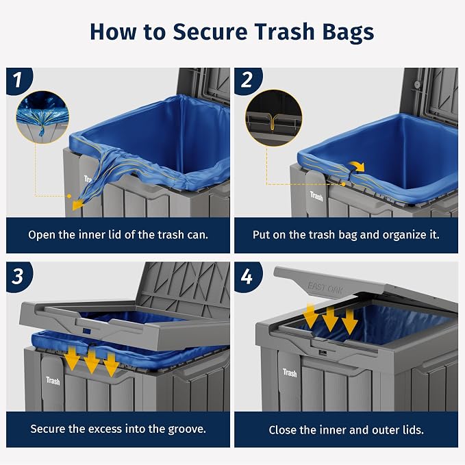 EAST OAK 31 Gallon Outdoor Trash Can | Waterproof Resin Garbage Can with Recycle and Garbage Labels | Secure Bag Lip Lock and Drip Tray | Outside Trash Bin for Patio | Kitchen, Backyard or Deck | Gray - Image 8