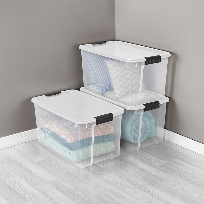 Sterilite 16-Pack Ultra Latching Box, Storage Bins with Lids, Clear Plastic, 70 Quart - Heavy-Duty Organizing Containers for Closet, Bathroom, and Office - Image 5