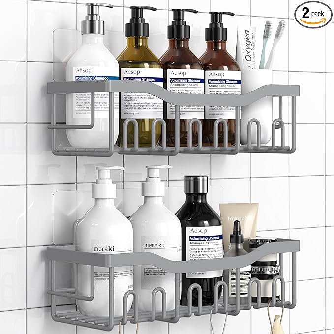 EUDELE Shower Caddy 2 Pack, Adhesive Shower Organizer for Home Decor & Kitchen Storage, No Drilling, Rustproof Stainless Steel Bathroom Shelf Organizer by EUDELE