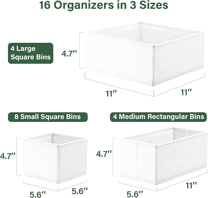Kootek 16 Pack Drawer Organizer Clothes, Dresser Drawer Organizers for Clothing Fabric Foldable Closet Organizers and Storage Bins for Baby Clothes, Nursery, Underwear, Bras, Socks - Image 2