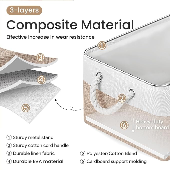 Large Storage Baskets- 15.7x11.8x8.26 inch Storage Bins for Shelves and Closet Organizing, Foldable Fabric Bin for Home Organization Clothes and Laundry (3-Pack, White&Khaki) - Image 2