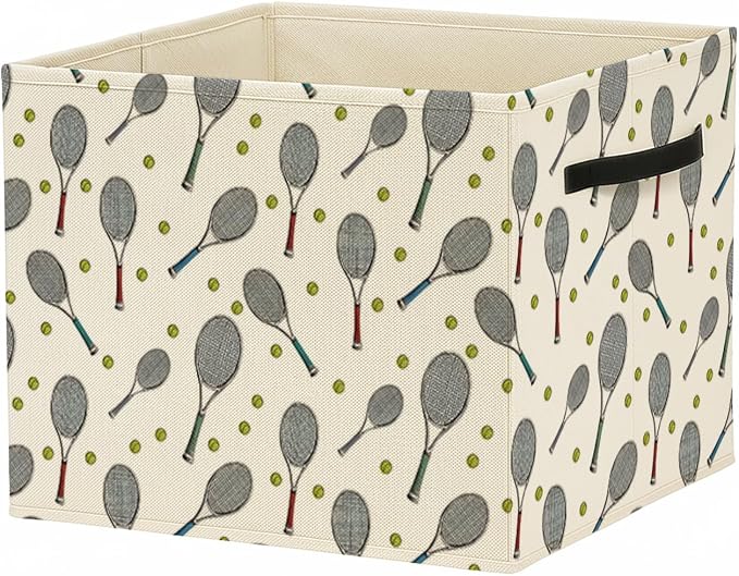 Tennis Gifts Storage Bin Box with Handles, Gifts for Tennis Lovers Foldable Baskets Organizer for Bedroom Bathroom Home Sports Room Clothes Toys Books, Toybox for Boys Girls by Unknown