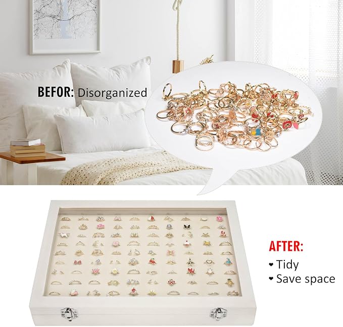 Vicoter Rings Organizer Tray 100 Slot Velvet Ring Earring Storage Box TranSparent Cover Jewelry Store Ring Display Box Jewelry Display Cabinet for Girl Wife Mother - Image 5
