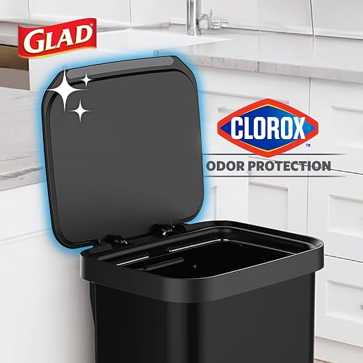Glad Stainless Steel Step Trash Can, Series 2 with Clorox Protection - Large Black Kitchen Garbage Bin with Soft Close Lid, Foot Pedal and Waste Bag Roll Holder, 20 Gallon - Image 3