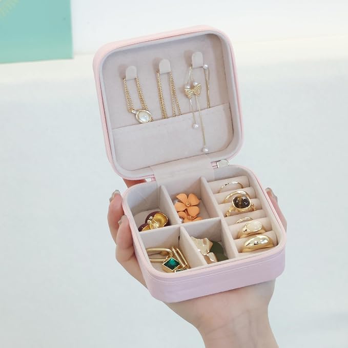 OceeK Travel Jewelry Case Box Organizer,PU Leather Small Jewelry Box,Portable Travel Jewelry Storage Case,Pink,1 Pack - Image 8