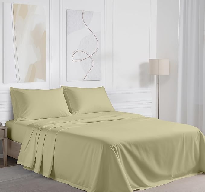 RUVANTI 100% Cotton Sheets – Twin XL Size Percale Bedding, Cooling & Breathable, Durable with a Crisp, Soft & Comfortable Feel, 16" Deep Pocket, 3-Piece Set, Sage Green
