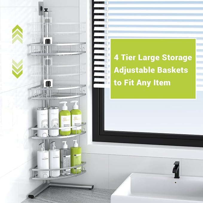 Aitatty Standing Shower Caddy Corner: 4-tier Rustproof Shower Organizer Shelf - Floor Shower Corner Shelf Rack Stand for Bathroom Chrome - Image 6