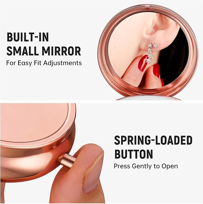 Mini Travel Jewelry Box with Built-In Mirror, Ultra-Portable Jewelry Holder for Rings, Necklaces, Earrings, Pills, Tea Bags, Small Accessories, Press-to-Open Multifunctional Storage (Pink) - Image 2