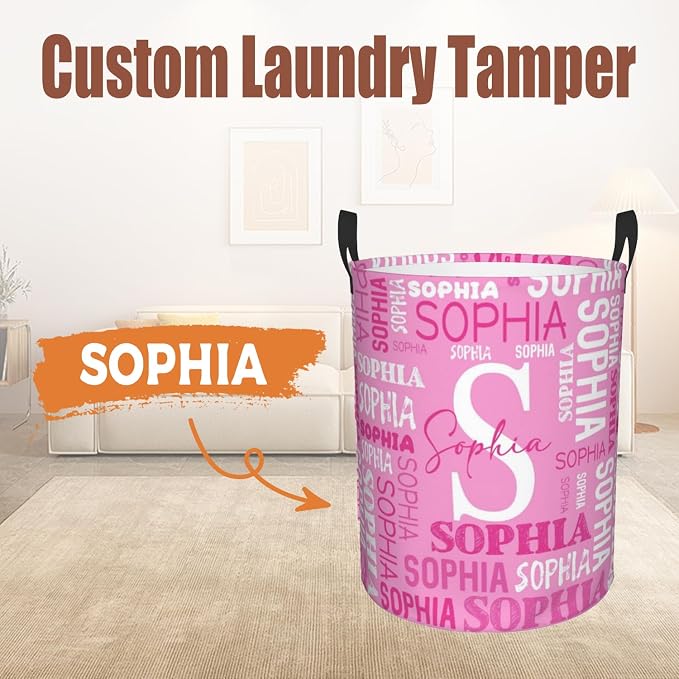 Custom Name Laundry Hamper, Personalized Laundry Basket with Name for Baby Boys Girls, Customized Collapsible Dirty Clothes Hamper Storage with Handles for Bedroom Bathroom Dorm Room Decor - Image 2