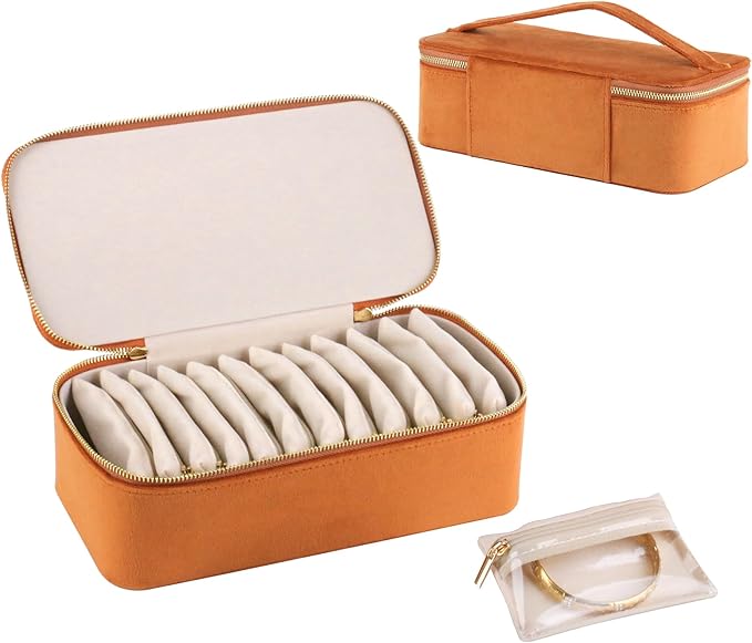 HofferRuffer Jewelry Box Organizer for Women Girls, Travel Jewelry Case with 12 Portable Zipper Bags, Jewelry Storage Ideal for Travel & Home Organization (12pcs-Brown Velvet) by HofferRuffer