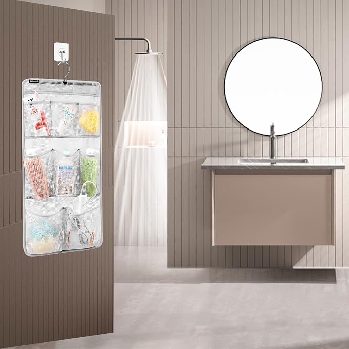 Mesh Shower Organizer Hanging Caddy Quick Dry Bathroom Storage for Toiletry Accessories with Rotating Hanger (8 Pockets) - Image 7