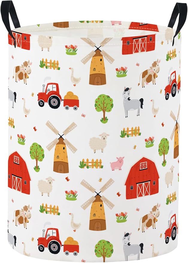 Baby Laundry Basket Baby Nursery Hamper Kids Laundry Basket Toy Storage Bin for Boys Room Decor Gift Baskets for Bedroom Bathroom(Farm) by TIBAOLOVER